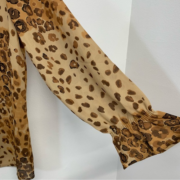 Apostrophe Blouse Woman 18W  Button Down Brown Animal Print‎ Ruffle Cuff Tunic - Picture 5 of 10